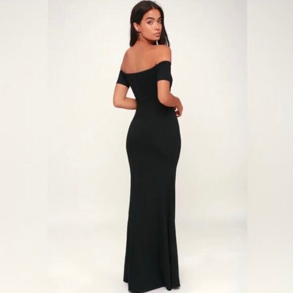 NWT Lulus Lynne Black Off-the-Shoulder Stretch Crepe Maxi Dress Gown XS - Picture 13 of 13